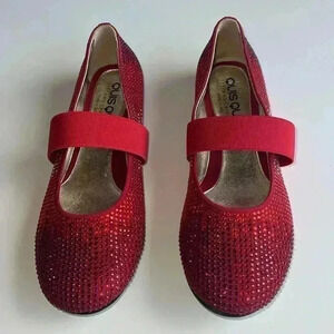 Quis Quis Red Rhinestone Flats
